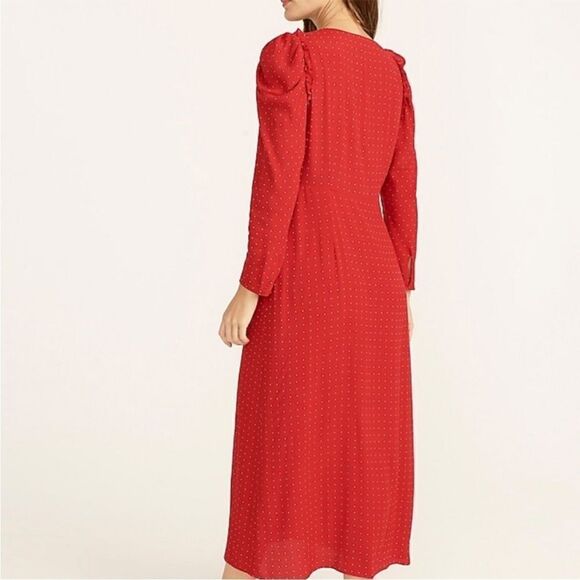 J.Crew Drapey Puff Sleeve Ruffled Red White Polka Dot Maxi Dress - Picture 3 of 6